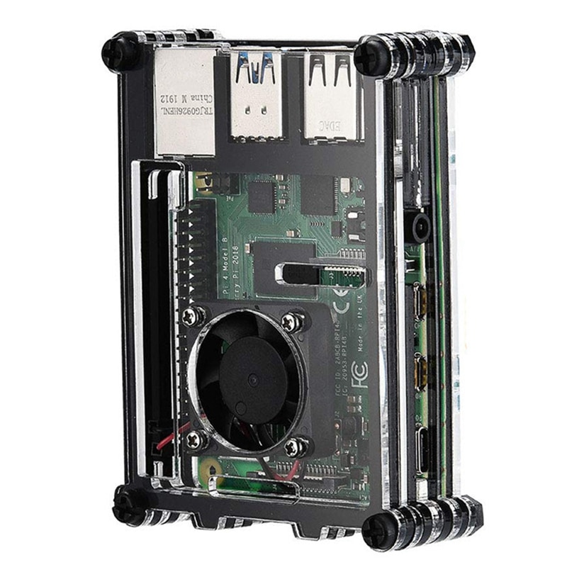 Hot Acrylic Transparent / Clear & Black Case Cover for Raspberry Pi 4 Model B, with Cooling Fan for Raspberry Pi 4B